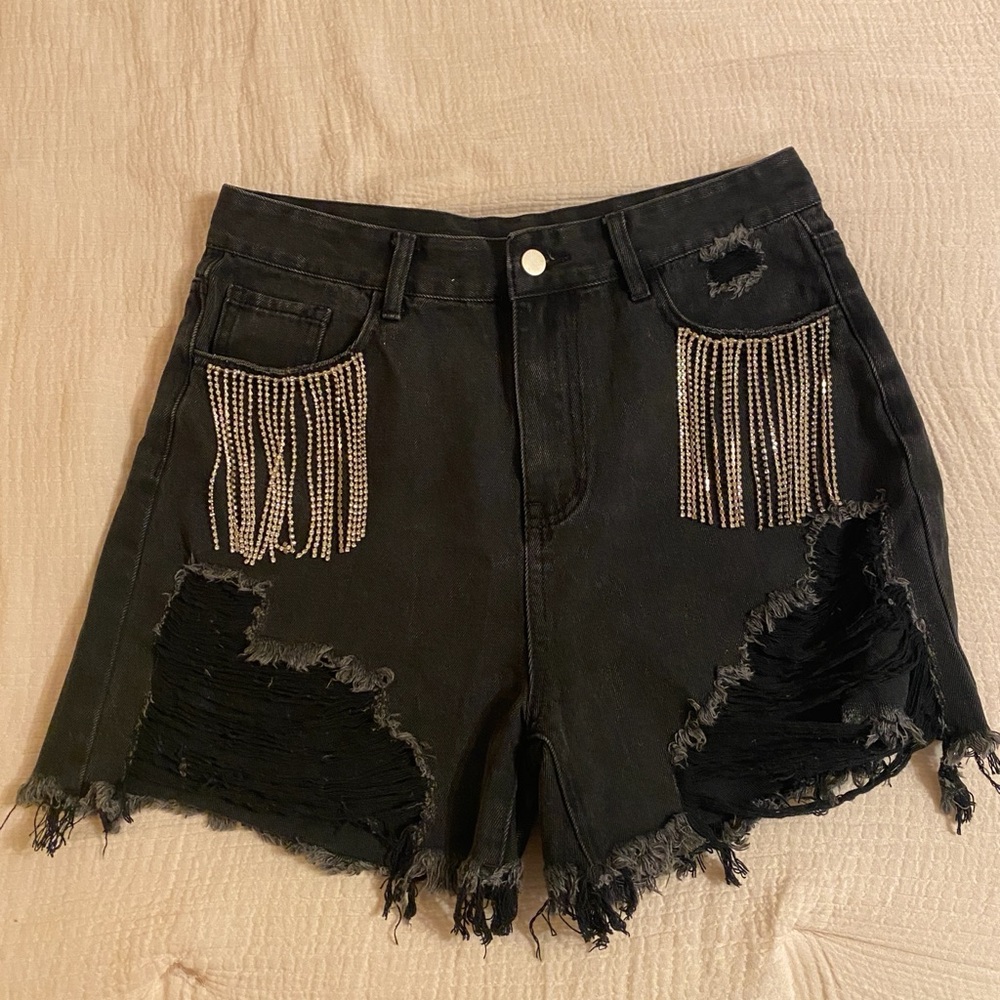Cider Black Jean Shorts Distressed High-Waisted